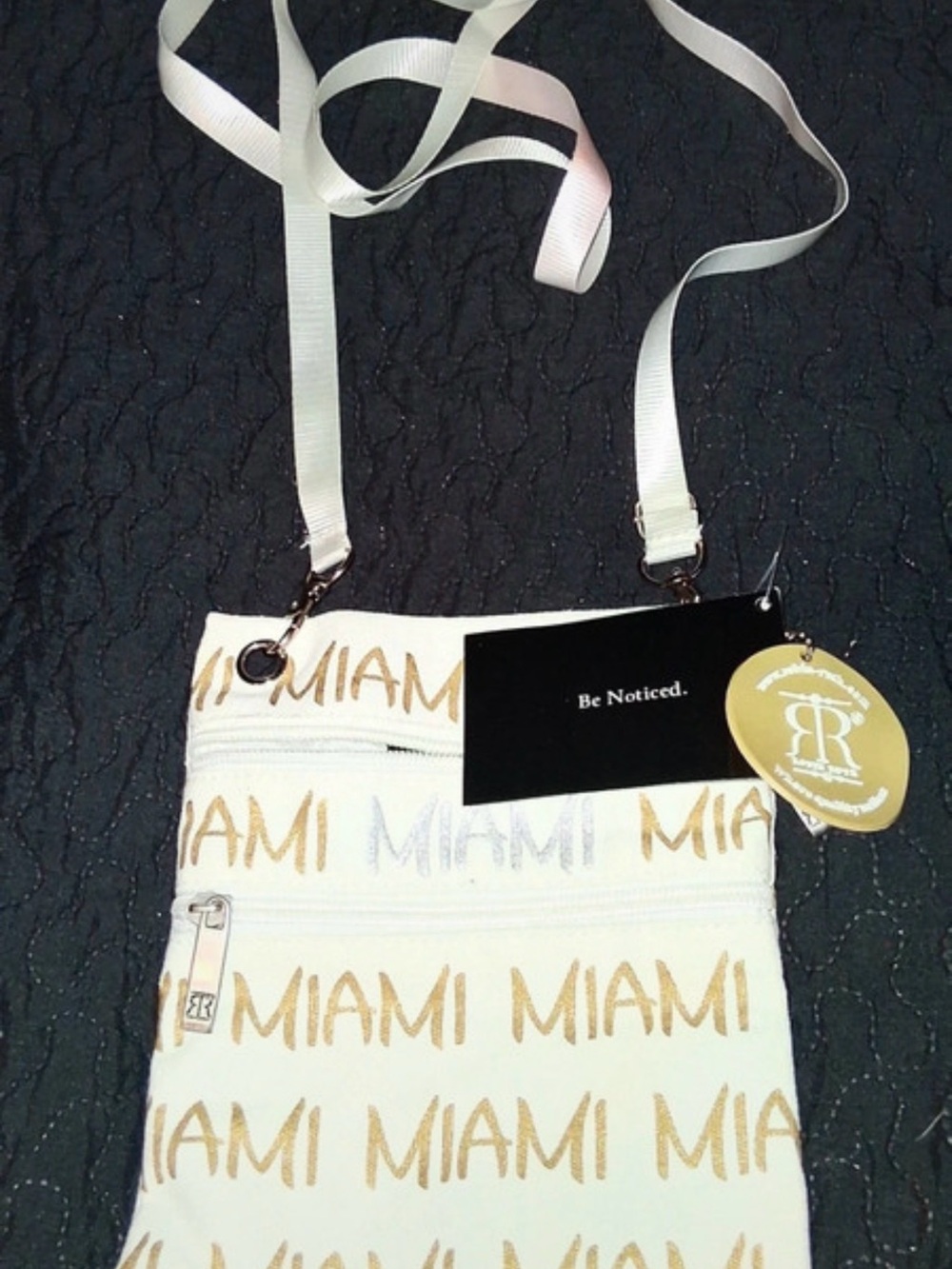 NEW ROBIN RUTH MIAMI CROSS BODY PURSE BAG TRAVEL SOUVENIR GOLD VIRAL FLORIDA
